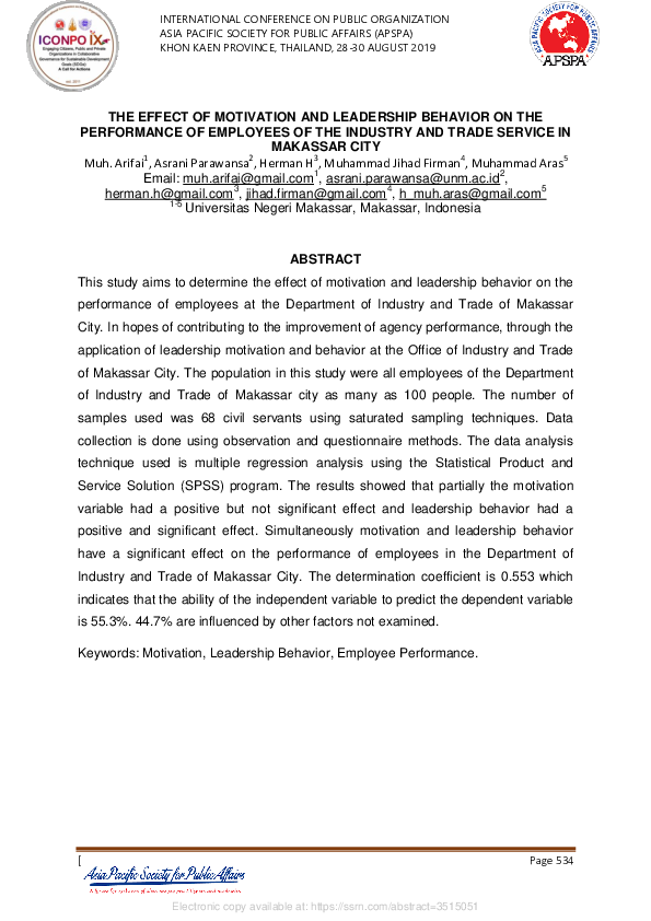 (PDF) The Effect of Motivation and Leadership Behavior on the ...
