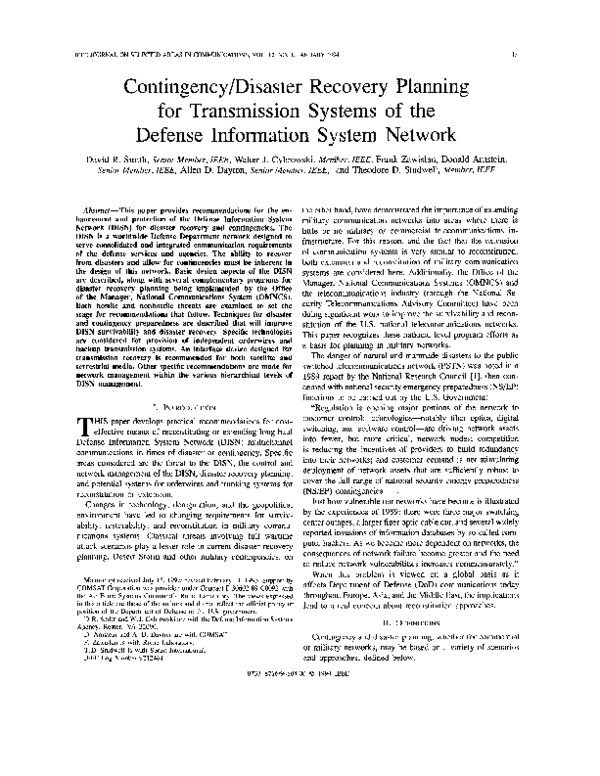 (PDF) Contingency/disaster recovery planning for transmission systems ...