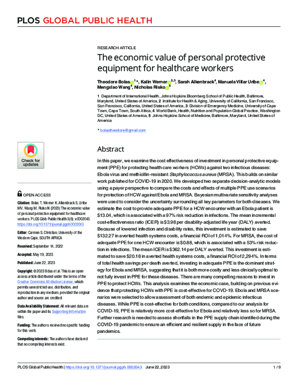 (PDF) The economic value of personal protective equipment for ...