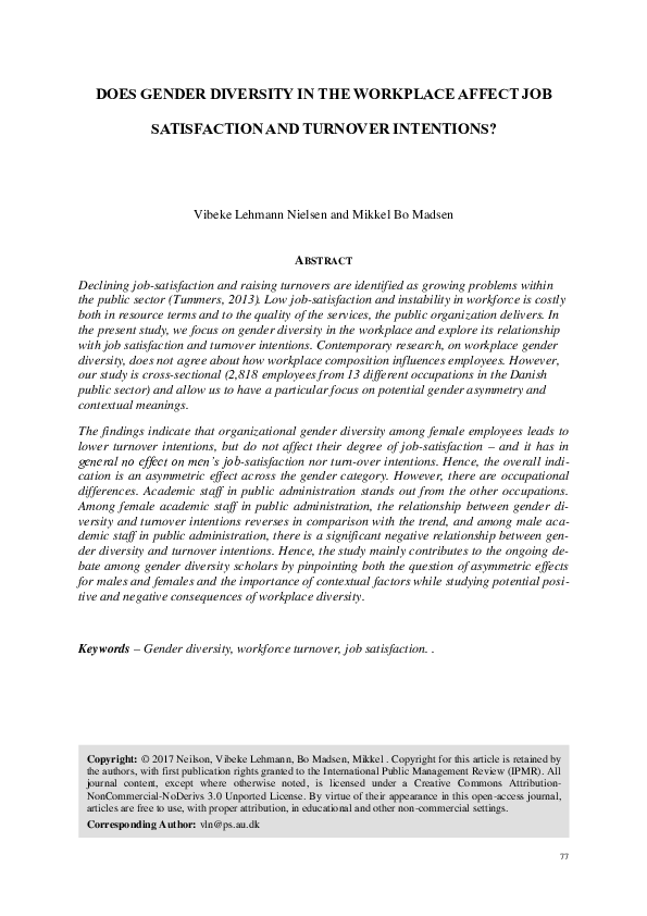 (PDF) Does Gender Diversity in the Workplace Affect Job Satisfaction ...