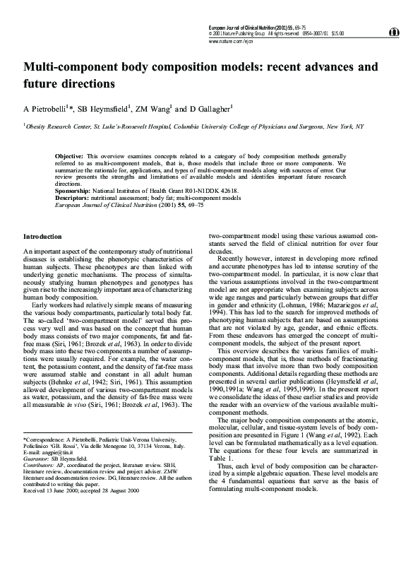 (PDF) Multi-component body composition models: recent advances and ...