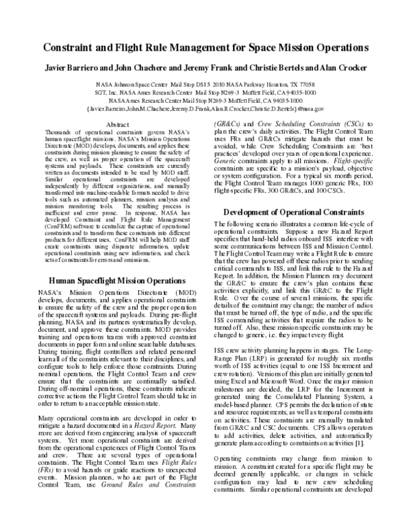 (PDF) Constraint and Flight Rule Management for Space Mission Operations