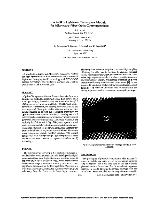 (PDF) A 6-GHz lightwave transceiver module for microwave fiber-tic ...