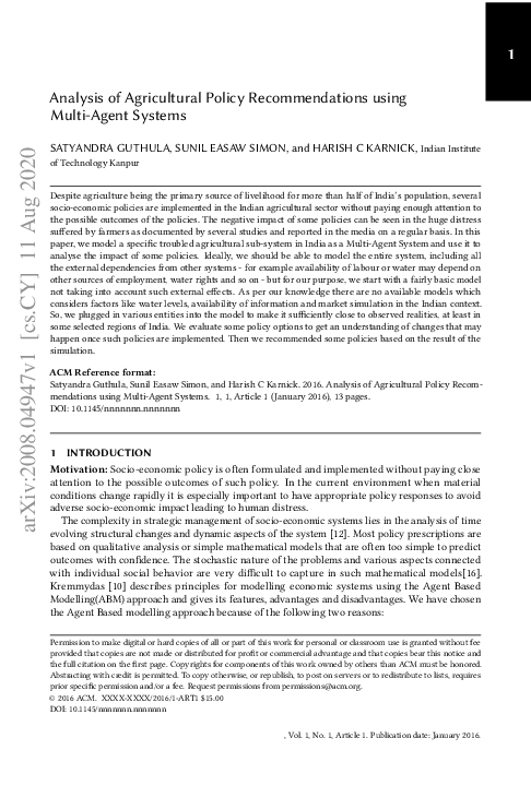 (PDF) Analysis of Agricultural Policy Recommendations using Multi-Agent ...