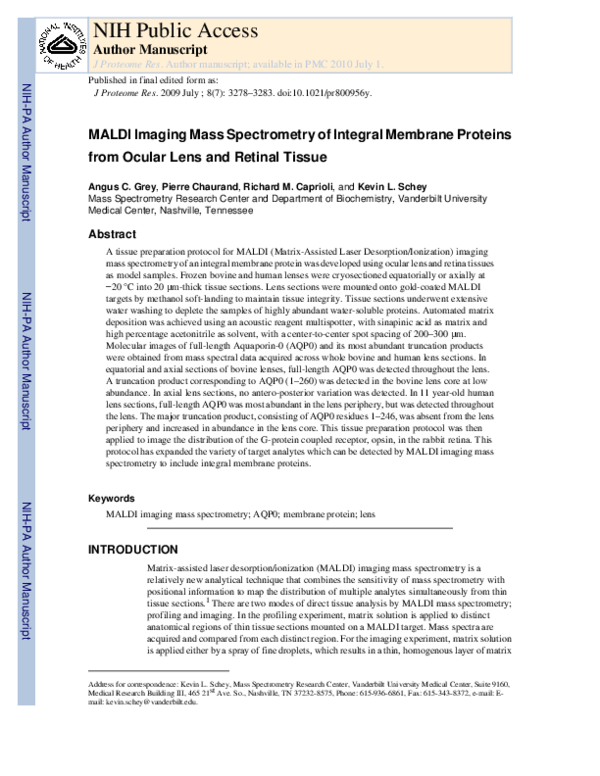 (PDF) MALDI Imaging Mass Spectrometry of Integral Membrane Proteins ...