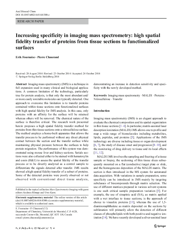 (PDF) Increasing specificity in imaging mass spectrometry: high spatial ...