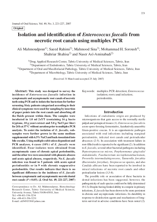 (PDF) Isolation and identification of Enterococcus faecalis from ...