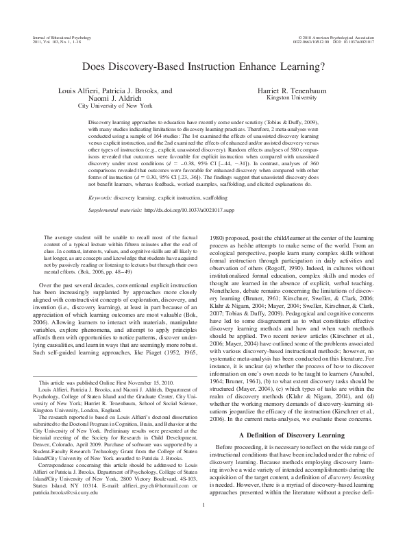 (PDF) Does discovery-based instruction enhance learning?