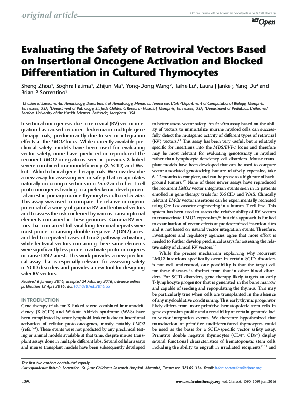 (PDF) Evaluating the Safety of Retroviral Vectors Based on Insertional ...