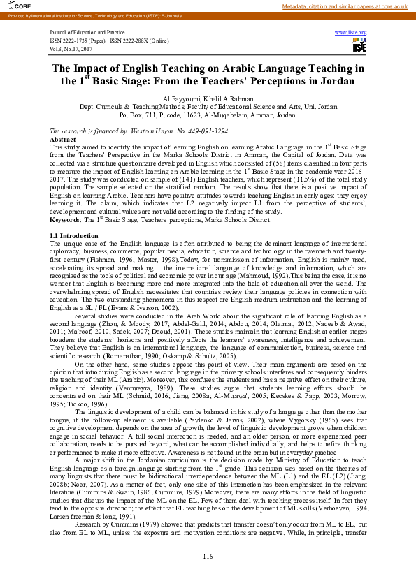 (PDF) The Impact of English Teaching on Arabic Language Teaching in the ...