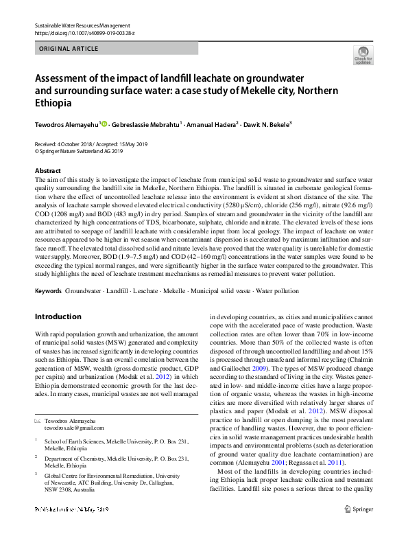 (PDF) Assessment of the impact of landfill leachate on groundwater and ...
