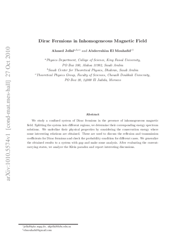 (PDF) Dirac fermions in an inhomogeneous magnetic field
