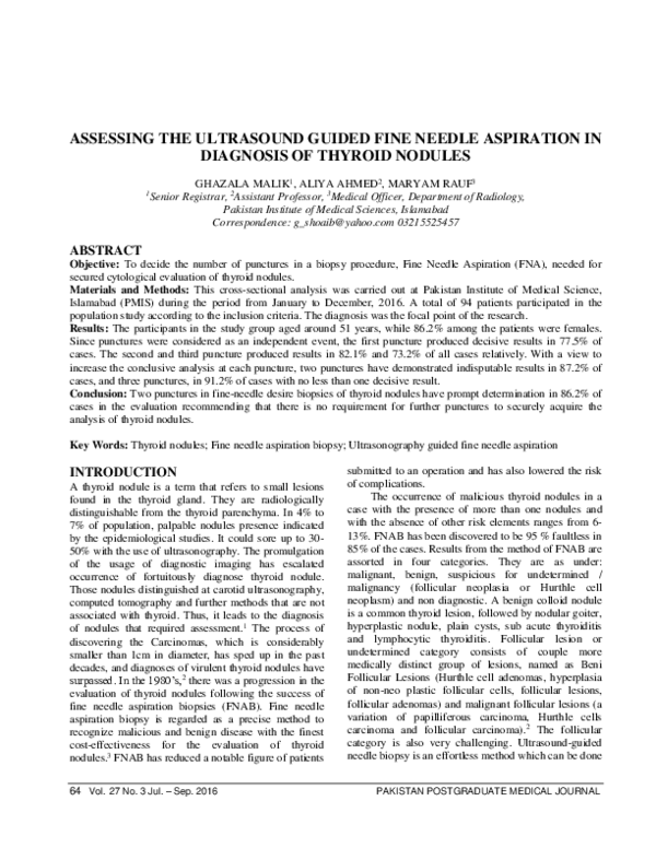 (PDF) Assessing the Ultrasound Guided Fine Needle Aspiration in ...