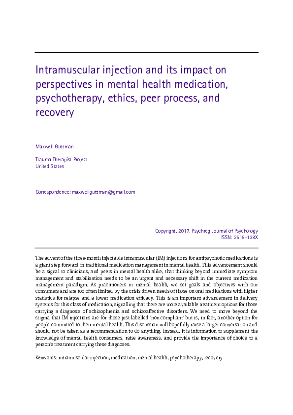 (PDF) Intramuscular injection and its impact on perspectives in mental ...