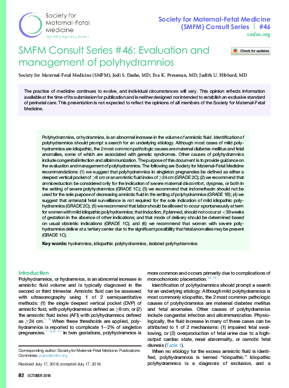 (PDF) SMFM Consult Series #46: Evaluation and management of polyhydramnios
