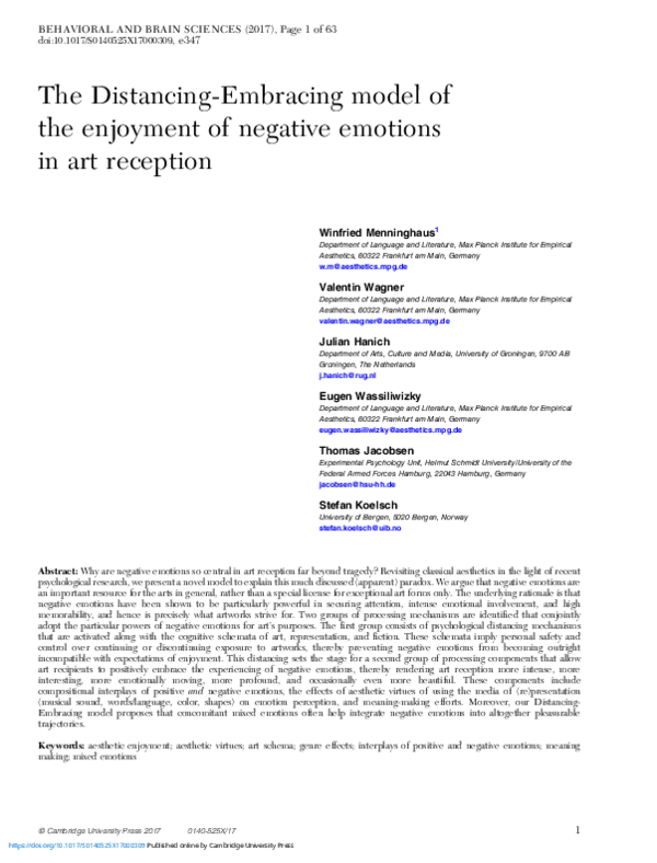 The Distancing-Embracing model of the enjoyment of negative emotions in art reception