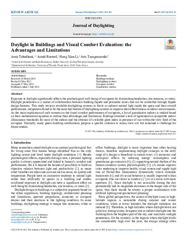 (PDF) Daylight in Buildings and Visual Comfort Evaluation: the ...