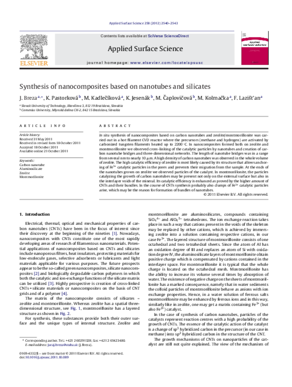 (PDF) Synthesis of nanocomposites based on nanotubes and silicates