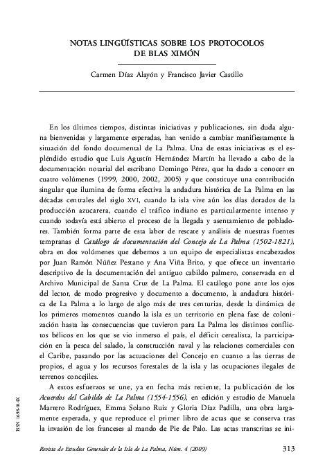 Notas lingüísticas sobre los protocolos de Blas Simón