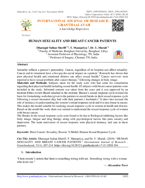 (PDF) Human Sexuality and Breast Cancer Patients