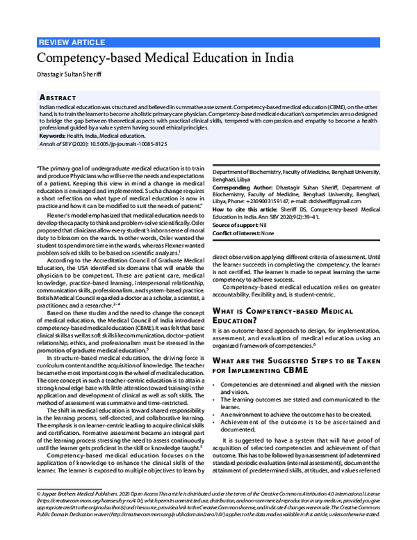 (PDF) Competency-based Medical Education in India