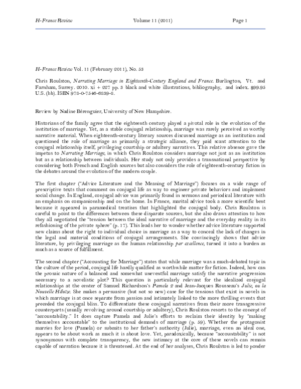 (PDF) Review: Chris Roulston, Narrating Marriage in Eighteenth-Century ...