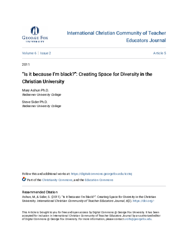 (PDF) “Is it because I’m black?”: Creating Space for Diversity in the ...