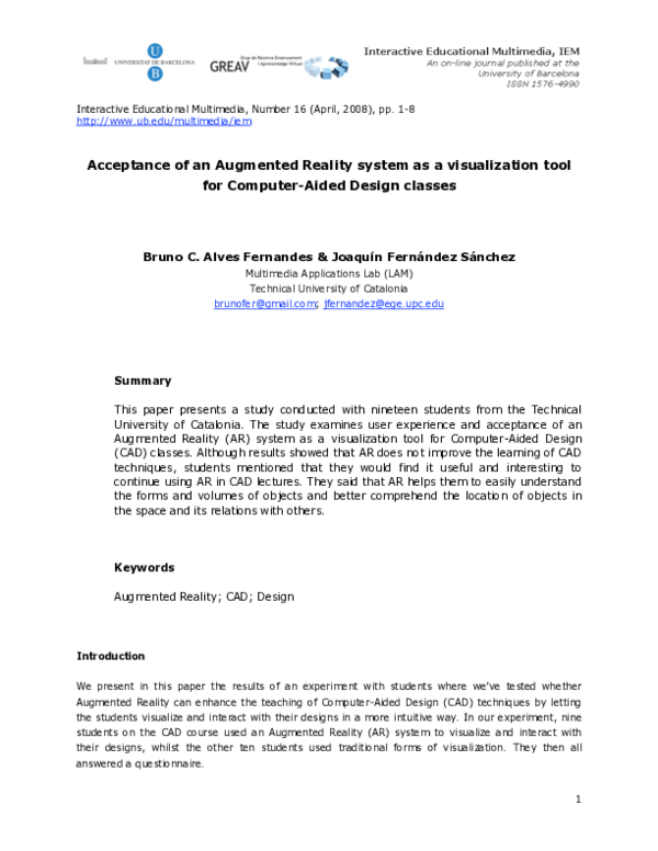 (PDF) Acceptance of an augmented reality system as a tool for design ...