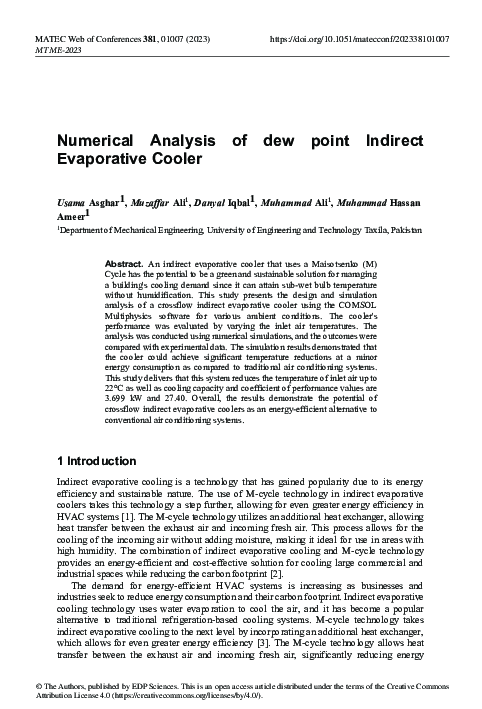 (PDF) Numerical Analysis of dew point Indirect Evaporative Cooler