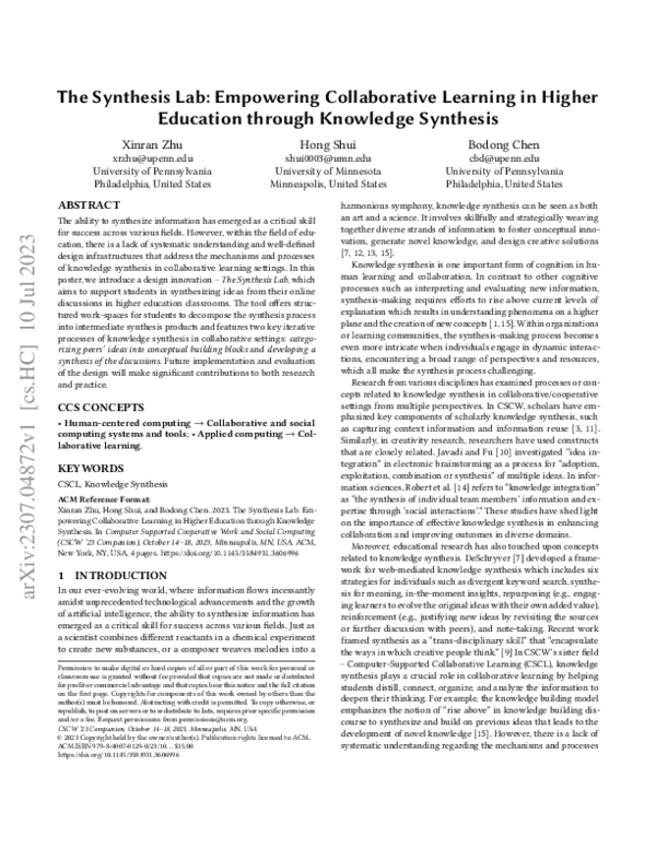 (PDF) The Synthesis Lab: Empowering Collaborative Learning in Higher ...