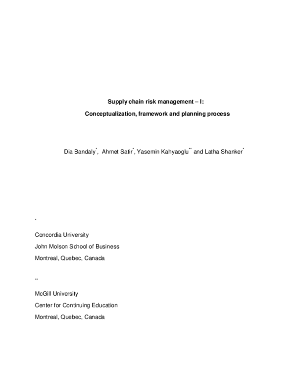 (PDF) Supply chain risk management – I: Conceptualization, framework ...
