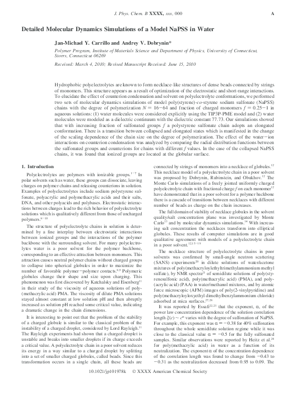 (PDF) Detailed Molecular Dynamics Simulations of a Model NaPSS in Water