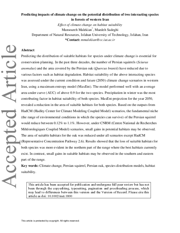 (PDF) Predicting the Impacts of Climate Change on the Potential ...