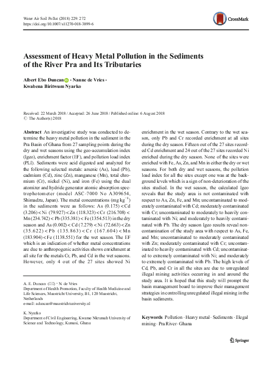 (PDF) Assessment of Heavy Metal Pollution in the Sediments of the River ...