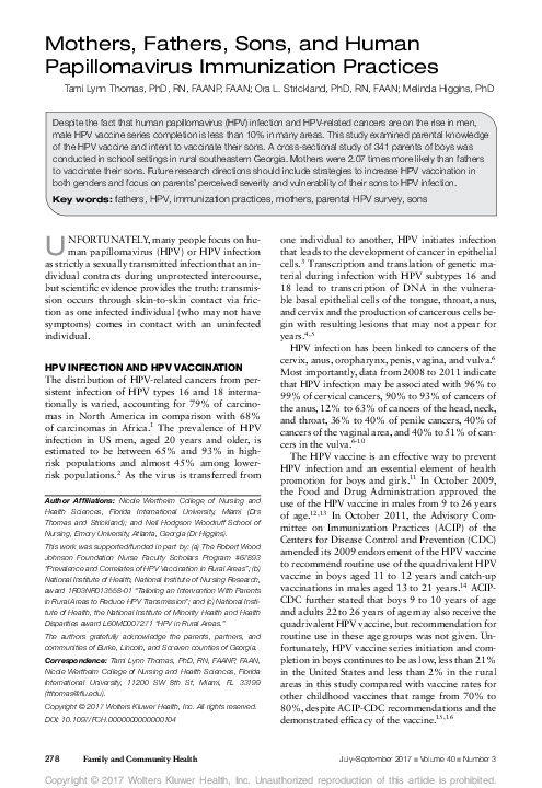 (PDF) Mothers, Fathers, Sons, and Human Papillomavirus Immunization ...