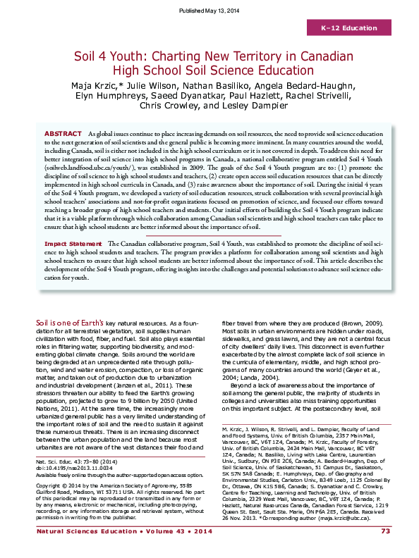 (PDF) Soil 4 Youth: Charting New Territory in Canadian High School Soil ...