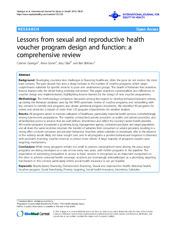 (PDF) Lessons from sexual and reproductive health voucher program ...