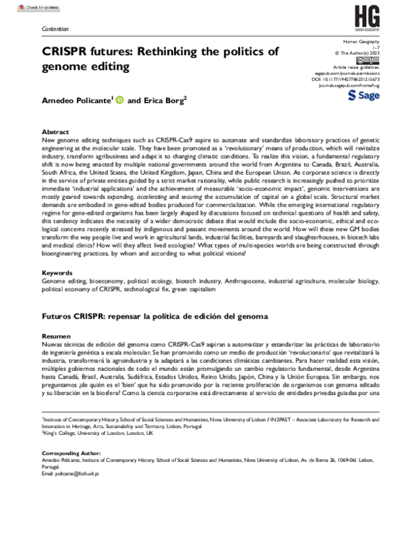 (PDF) CRISPR futures: Rethinking the politics of genome editing
