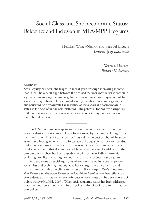 (PDF) Social Class and Socioeconomic Status: Relevance and Inclusion in ...