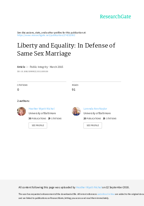(PDF) Liberty and Equality: In Defense of Same-Sex Marriage