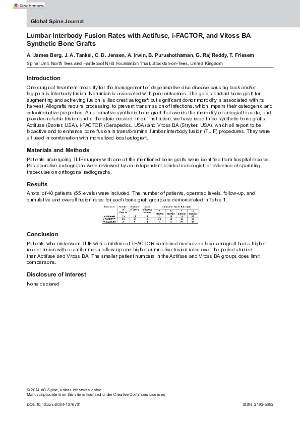 (PDF) Lumbar Interbody Fusion Rates with Actifuse, i-FACTOR, and Vitoss ...