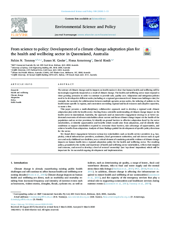 (PDF) From science to policy: Development of a climate change ...
