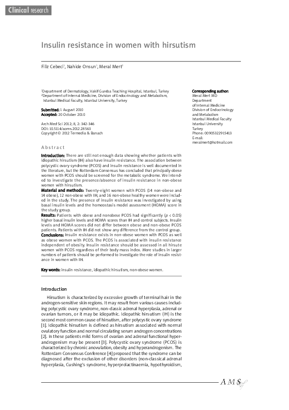 (PDF) Insulin resistance in women with hirsutism