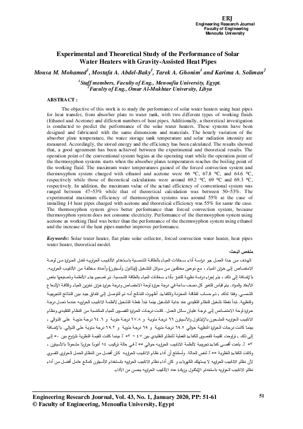(PDF) Experimental and Theoretical Study of the Performance of Solar ...