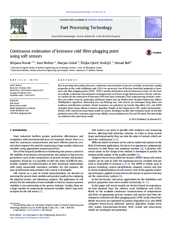 (PDF) Continuous estimation of kerosene cold filter plugging point ...