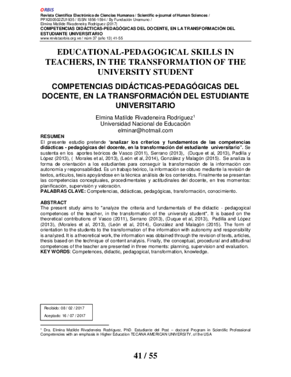 (PDF) Educational-Pedagogical Skills in Teachers, in the Transformation ...