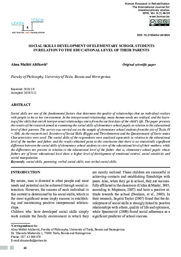 (PDF) Social Skills Development of Elementary School Students in ...