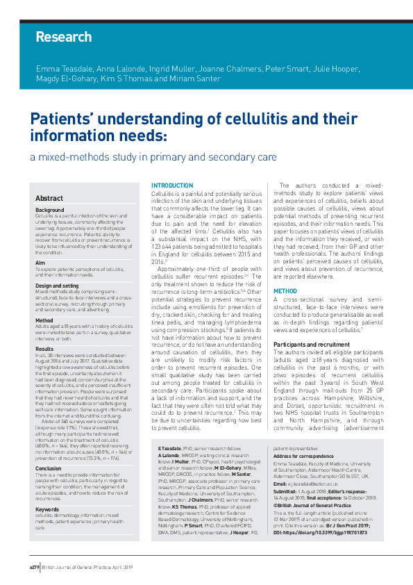 (PDF) Patients’ understanding of cellulitis and their information needs ...