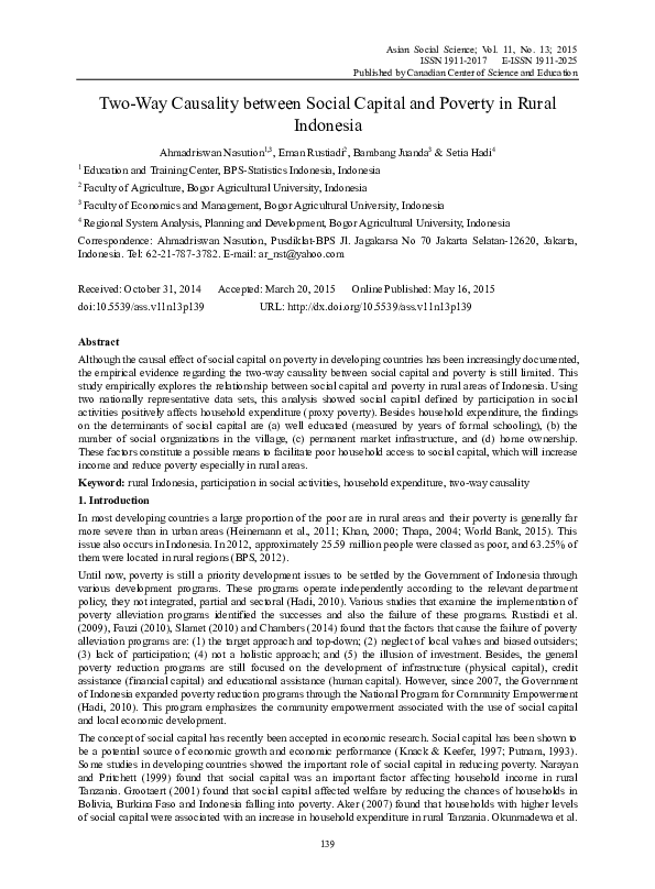 (PDF) Two-Way Causality between Social Capital and Poverty in Rural