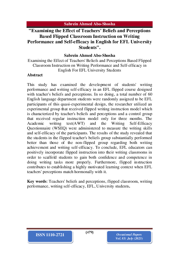 (PDF) "Examining the Effect of Teachers' Beliefs and Perceptions Based ...